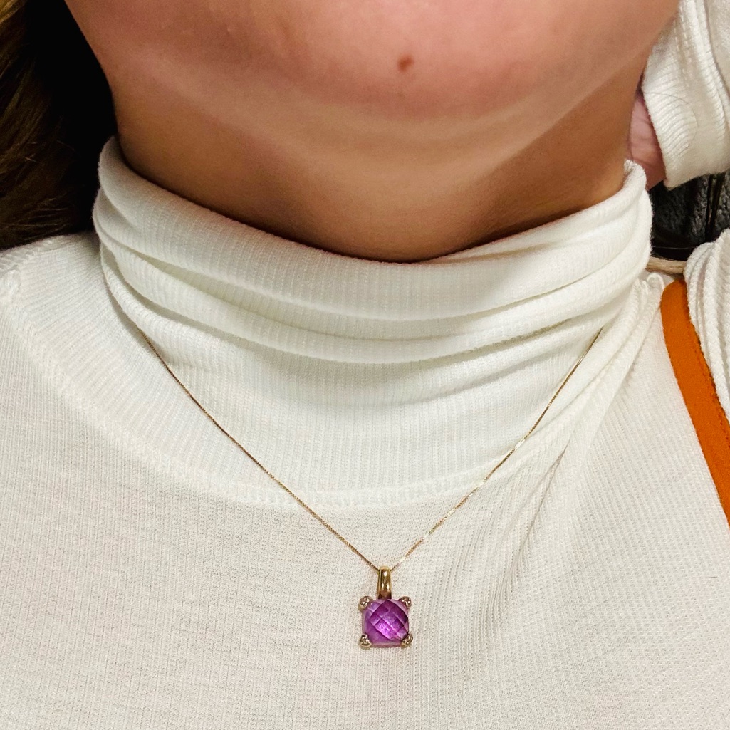 Saleamethyst And Diamond Pendant 10k Gold Necklace